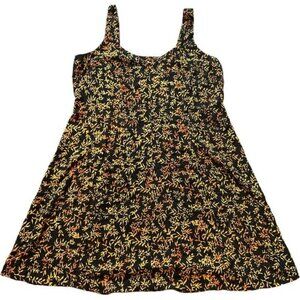 Fantastic Voyage Black & Orange Sleeveless Floral Sundress Womens XL 100% Rayon
